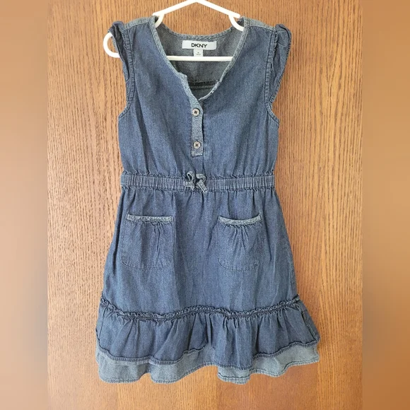 Dkny | Dresses | Dkny Denim Dress Size 5 Cap Sleeved And Ruffle Bottom |  Poshmark